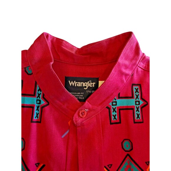 Wrangler Brushpopper Vintage Shirt Caped Band Collar Mens Sz 17 1/2-35 SZ XL - Picture 3 of 9